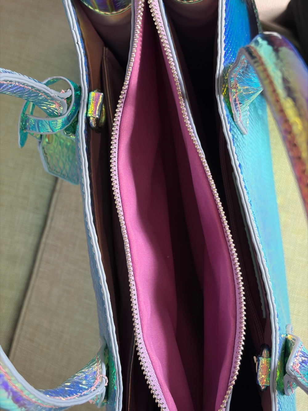 Nathaniel Noir Iridescent Purple Crocodile-Embossed Tote Bag - Picture 8 of 16